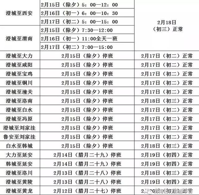 扩散！渭南春节客运时刻表公布，涉及各县！