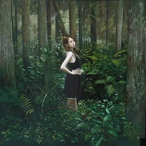 日本画家大野真本的水中少女，含情脉脉与你温情的对视