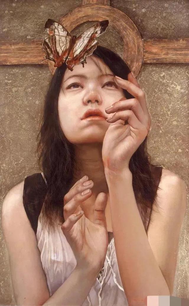 日本画家大野真本的水中少女，含情脉脉与你温情的对视