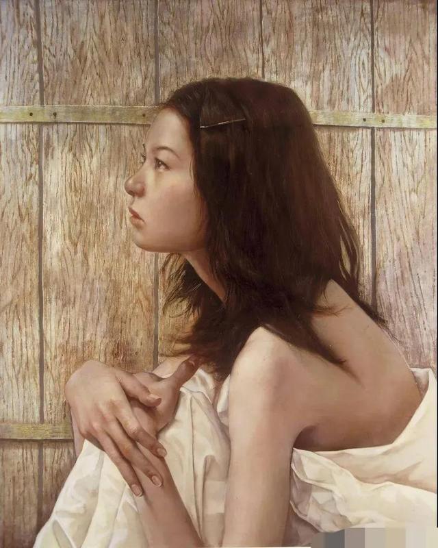 日本画家大野真本的水中少女，含情脉脉与你温情的对视