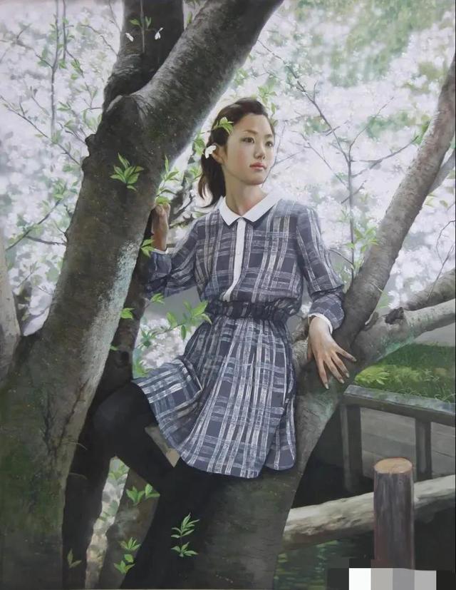 日本画家大野真本的水中少女，含情脉脉与你温情的对视