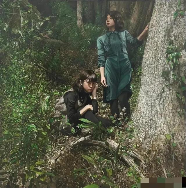 日本画家大野真本的水中少女，含情脉脉与你温情的对视