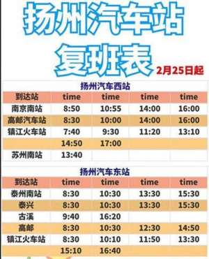 扬州到淮安汽车时刻表(扬州汽车站发布复车时刻表)